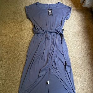 LAST CHANCE Dusty Blue Short Sleeve High-Low Classic Fashion Dress